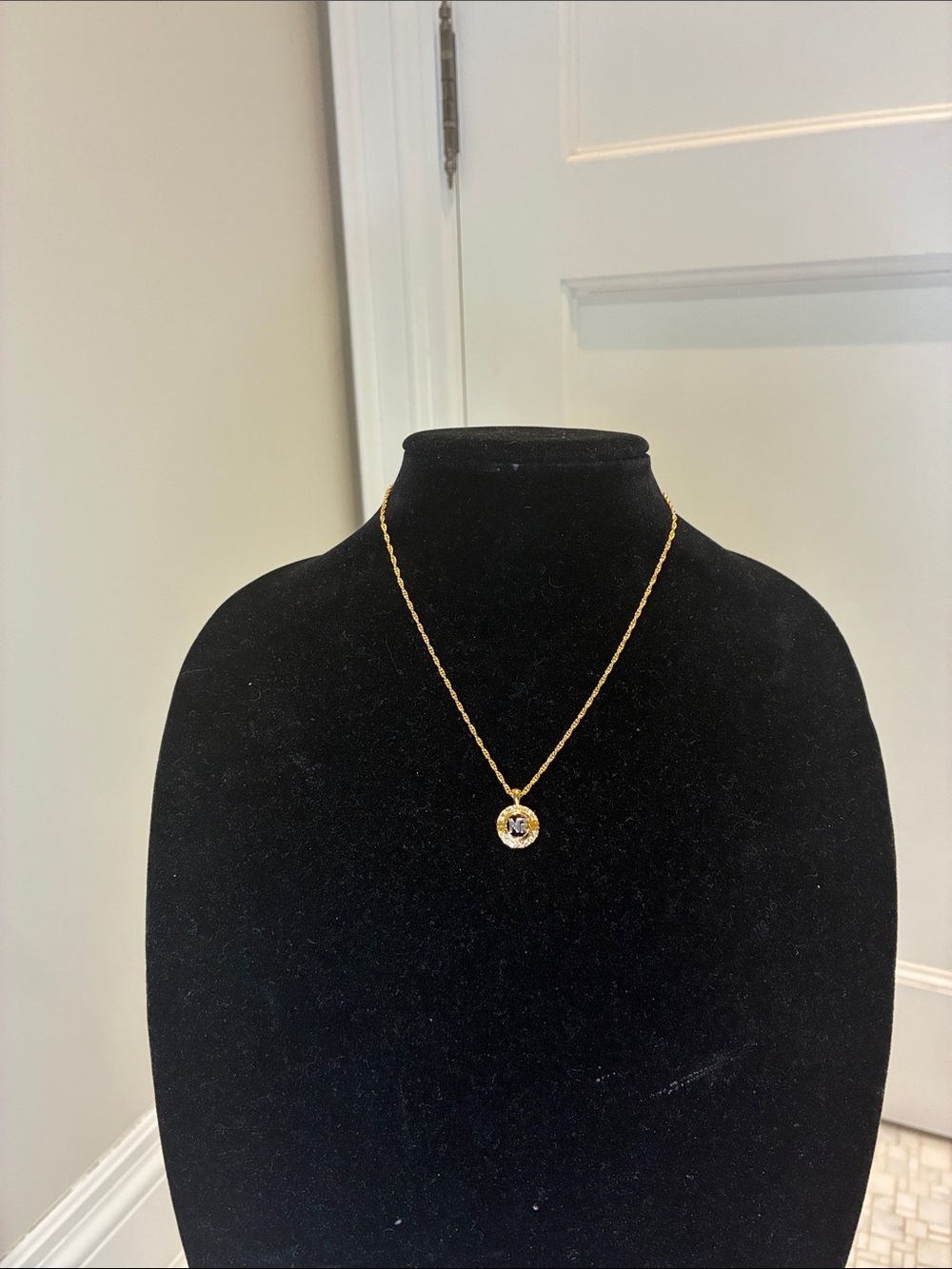 Nina Ricci Gold Tone Pendant Necklace with Clear Crystal Accent